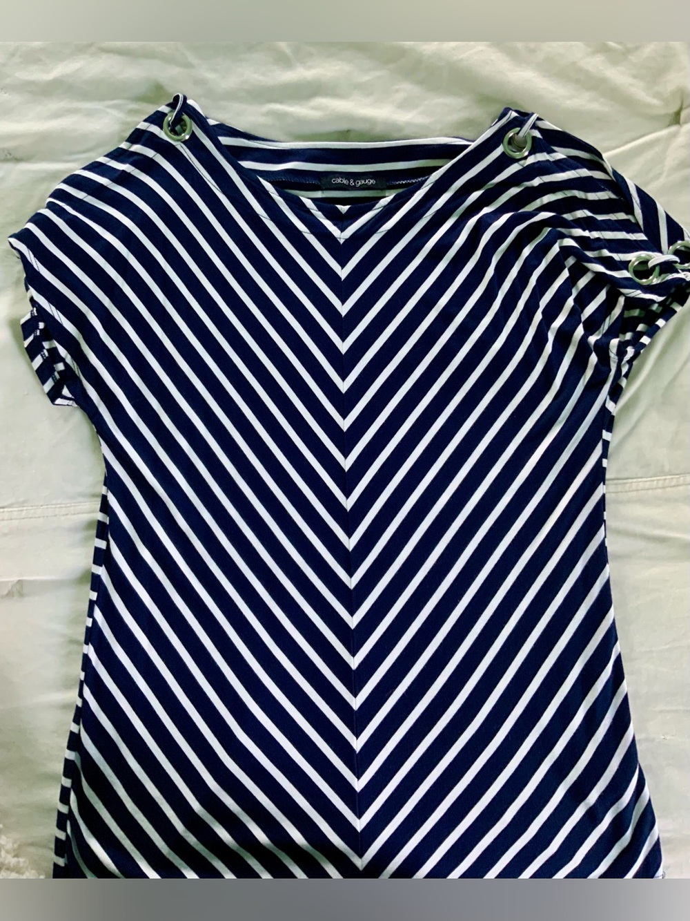 Cable & Gauge Navy & White V-Chevron Striped Short Sleeve Top